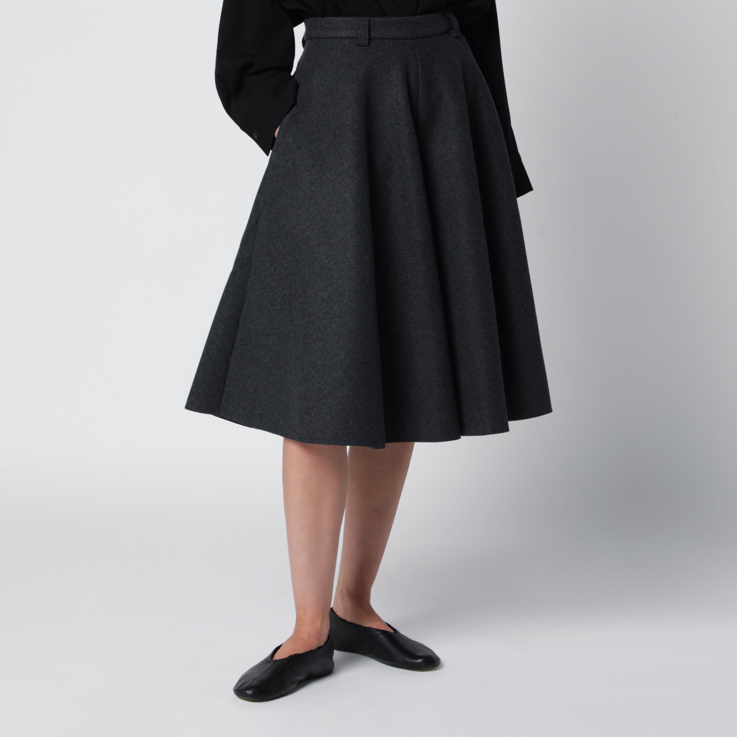 Source Unknown Dark Grey Flared Full Skirt