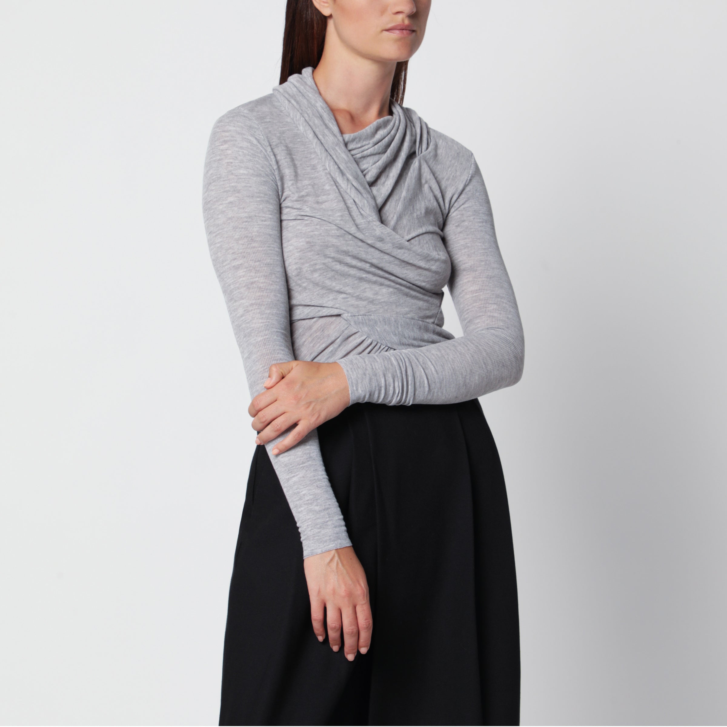 Source Unknown Grey Draped Jersey Top