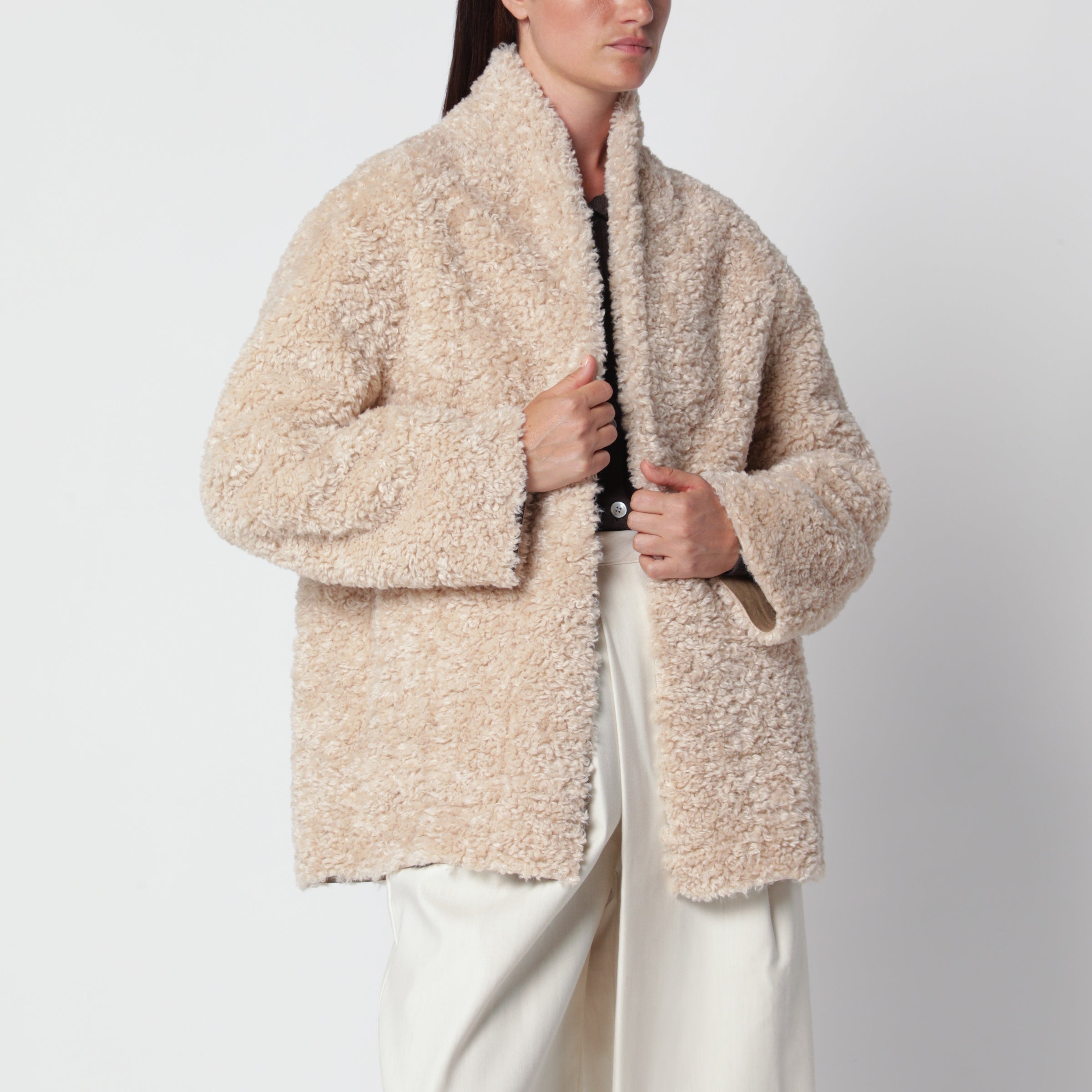Source Unknown Manuela Beige Teddy-effect Shearling Jacket