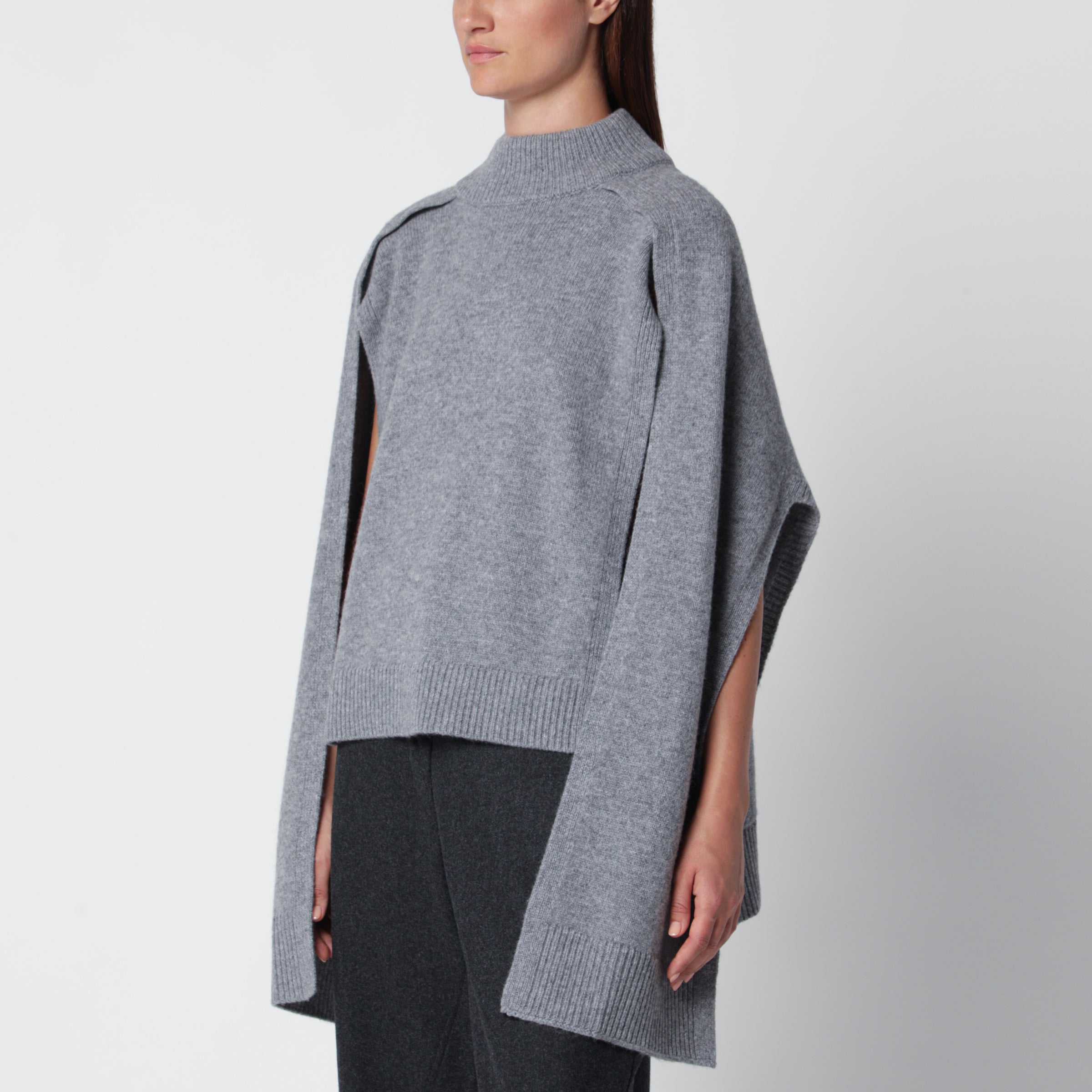 Source Unknown Noa Grey Jumper With Cape-effect Sleeves
