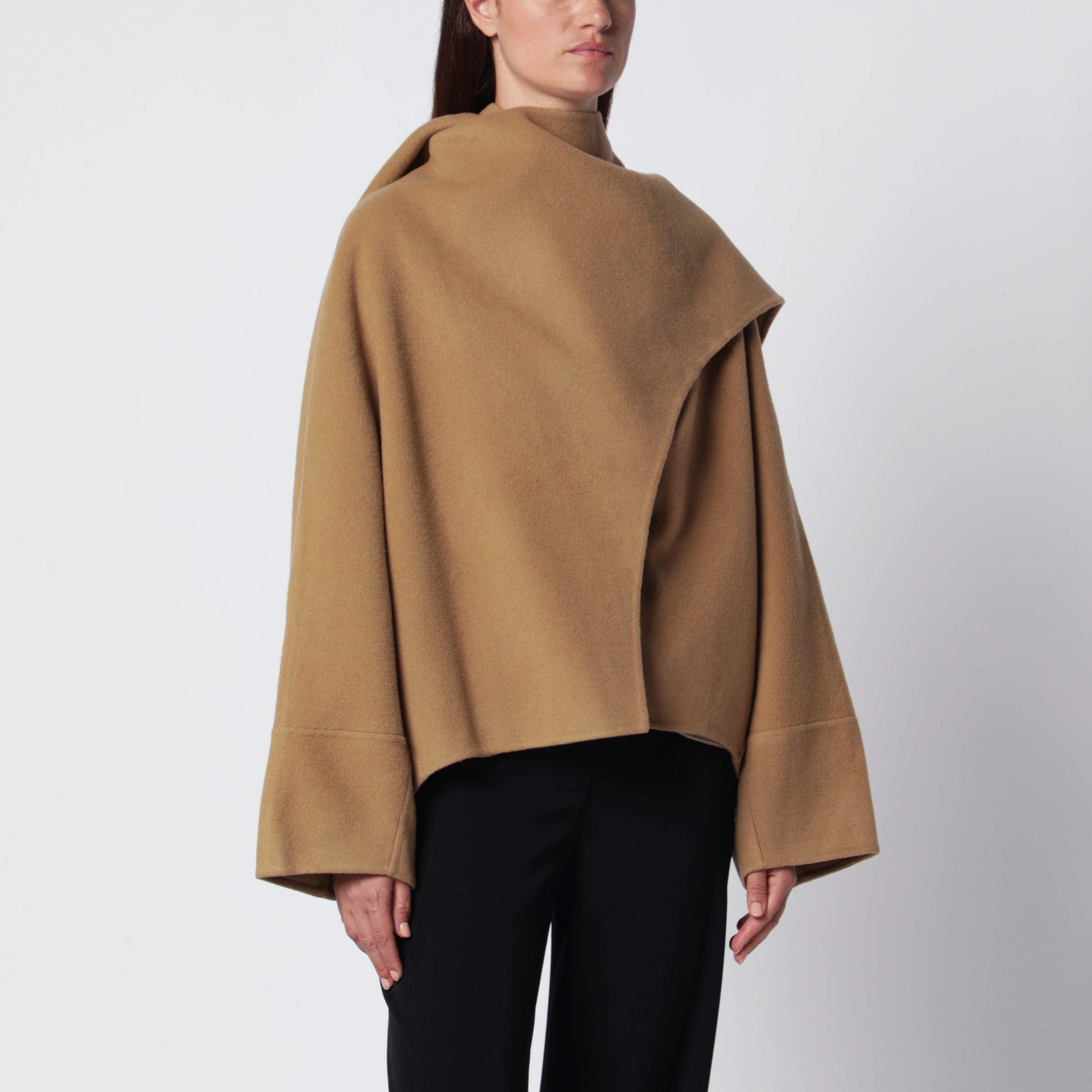 Source Unknown Nuage Coat With Oversized Light Brown Panel In Beige