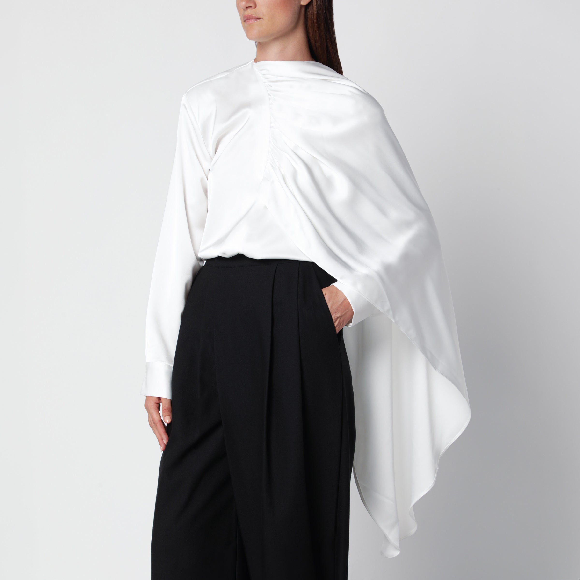 Source Unknown White Koa Draped Satin Blouse