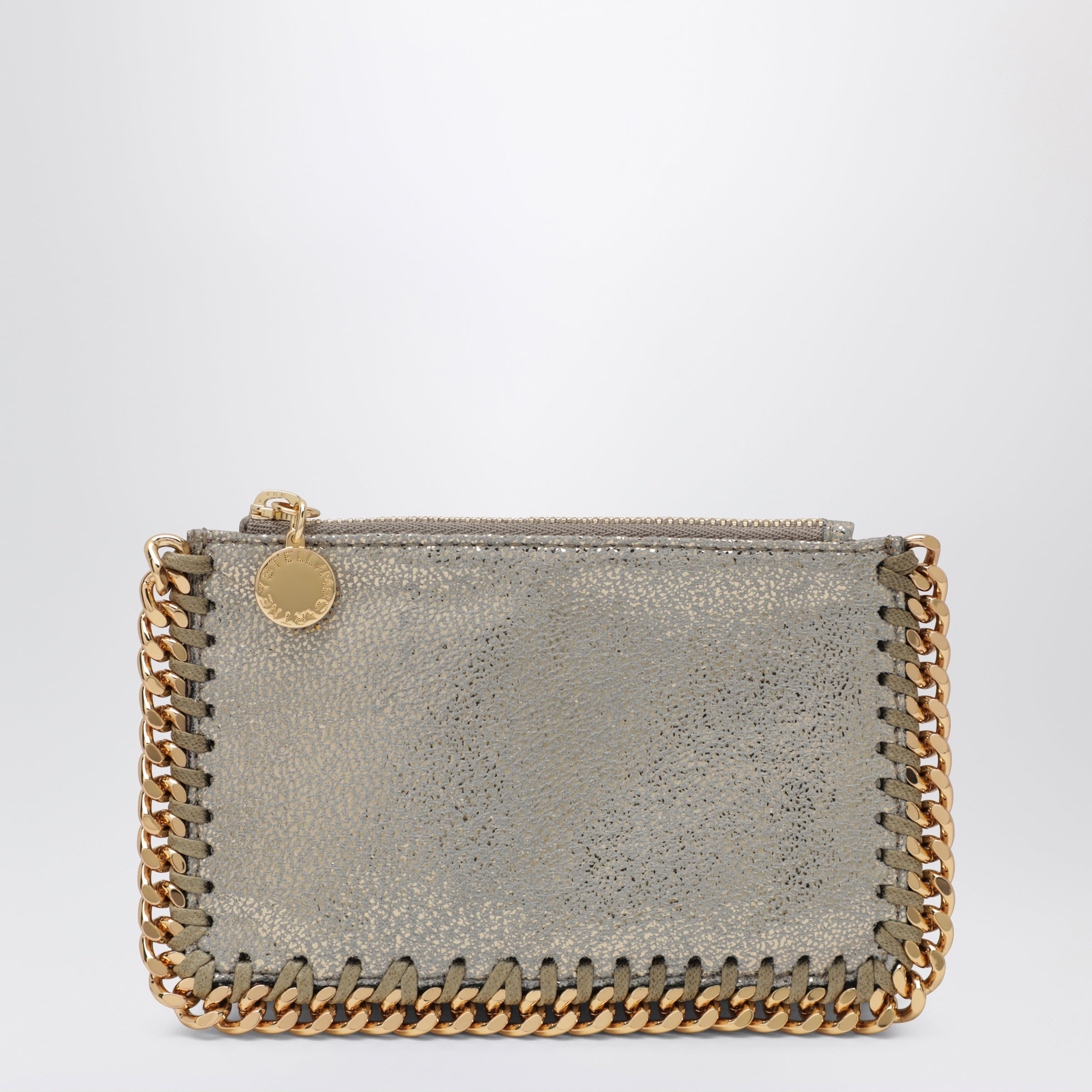 Stella Mccartney Falabella Card Holder In Metallic Pyrite
