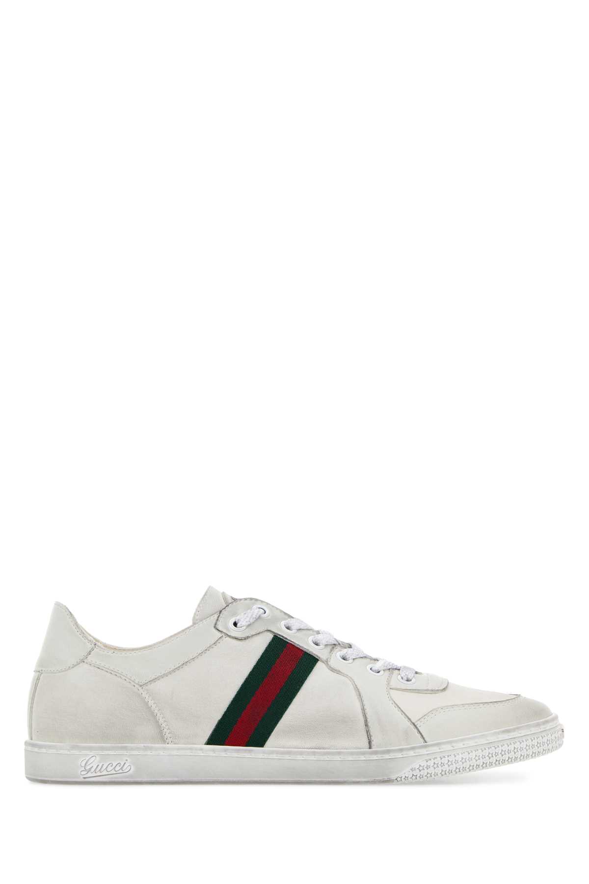 Gucci Leather Stretch Lace Up Sneakers Signature Stripe In White