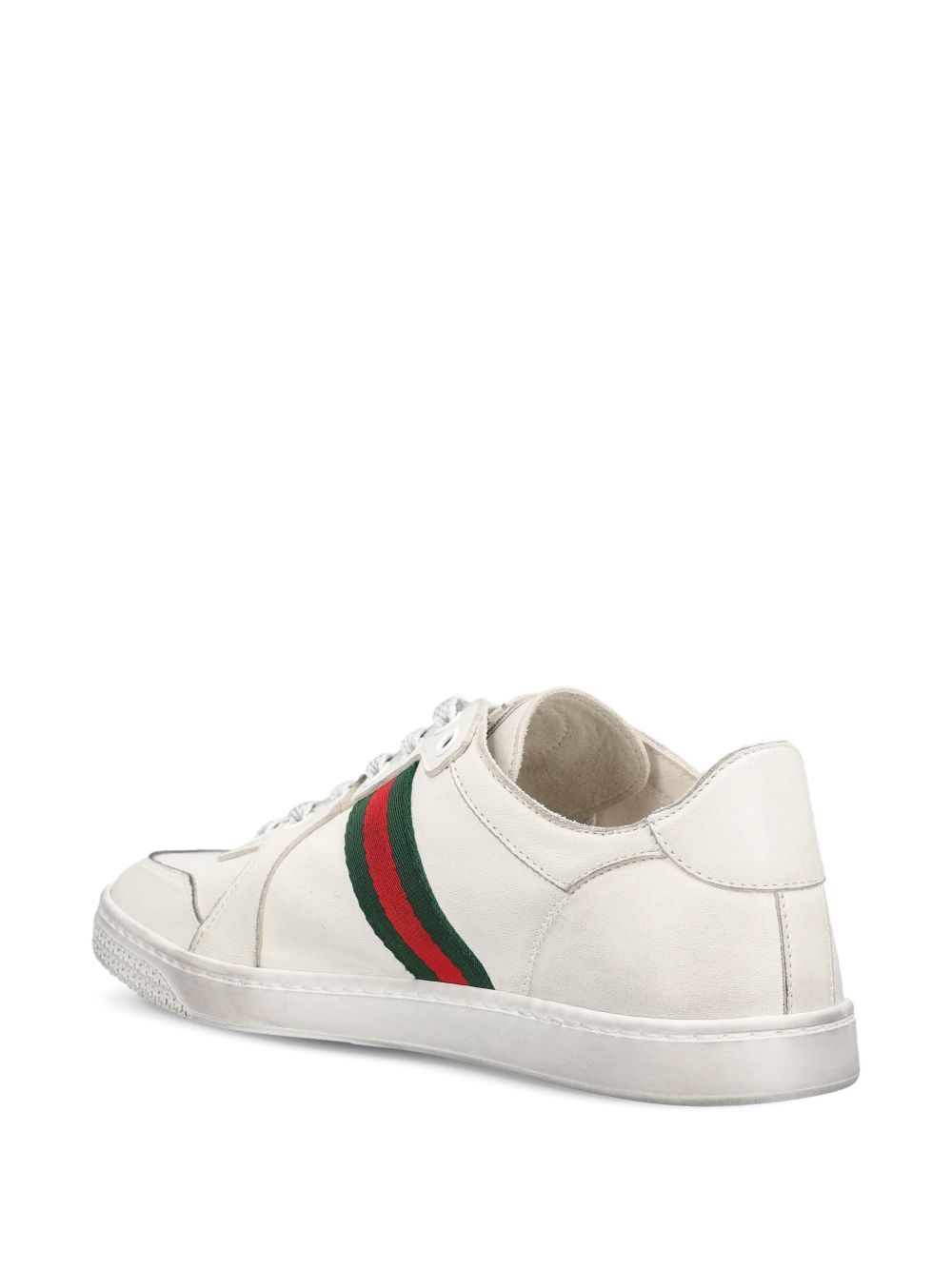 Gucci Leather Stretch Lace Up Sneakers Signature Stripe In White