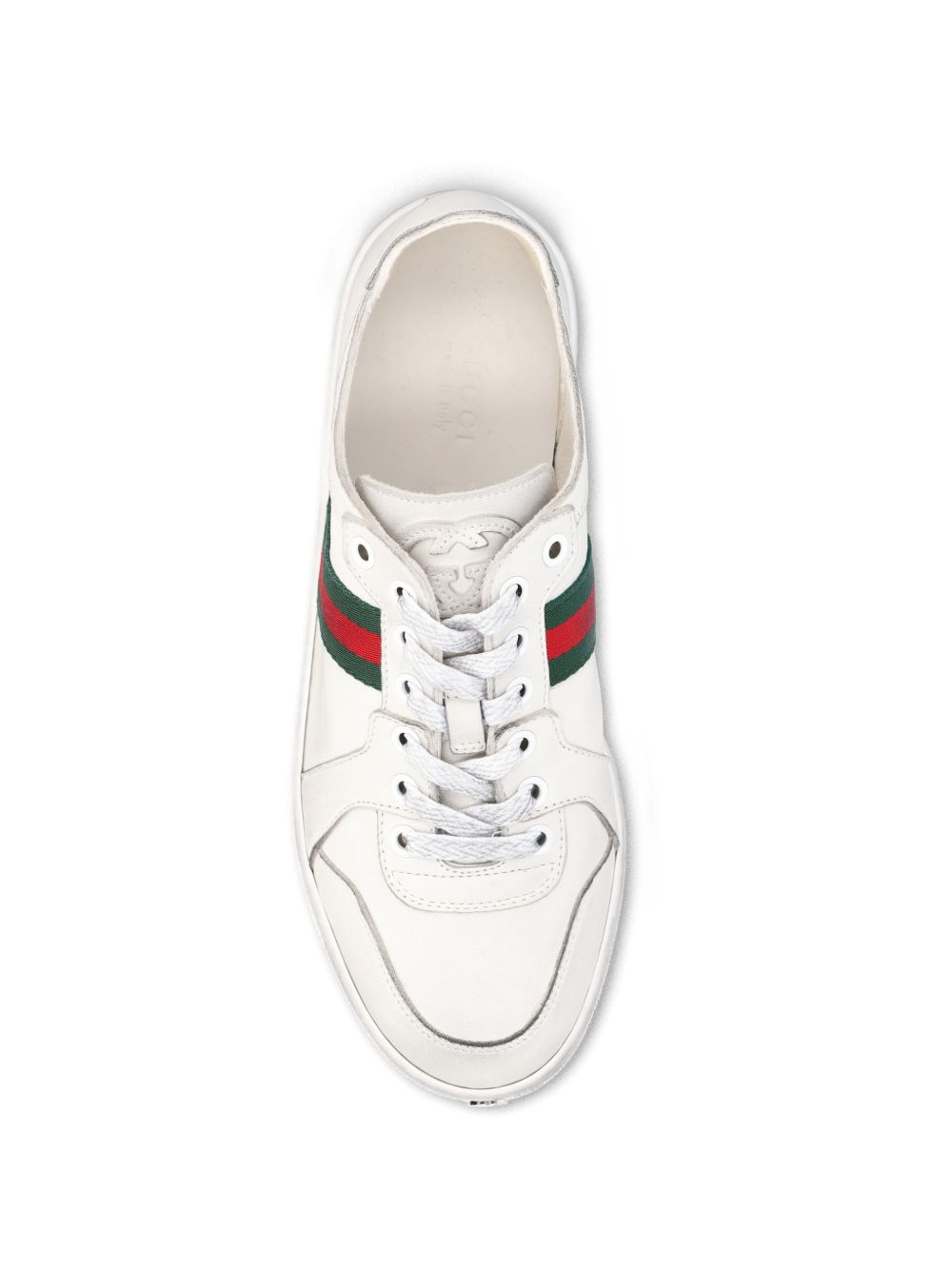 Gucci Leather Stretch Lace Up Sneakers Signature Stripe In White