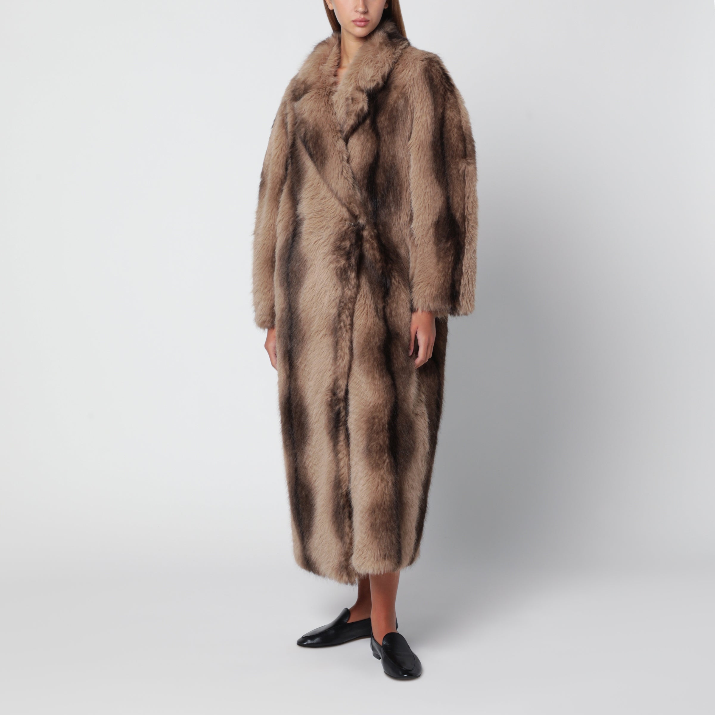 Sword 6.6.44 Sword 6644 Long Shaded Brown Faux Fur Coat