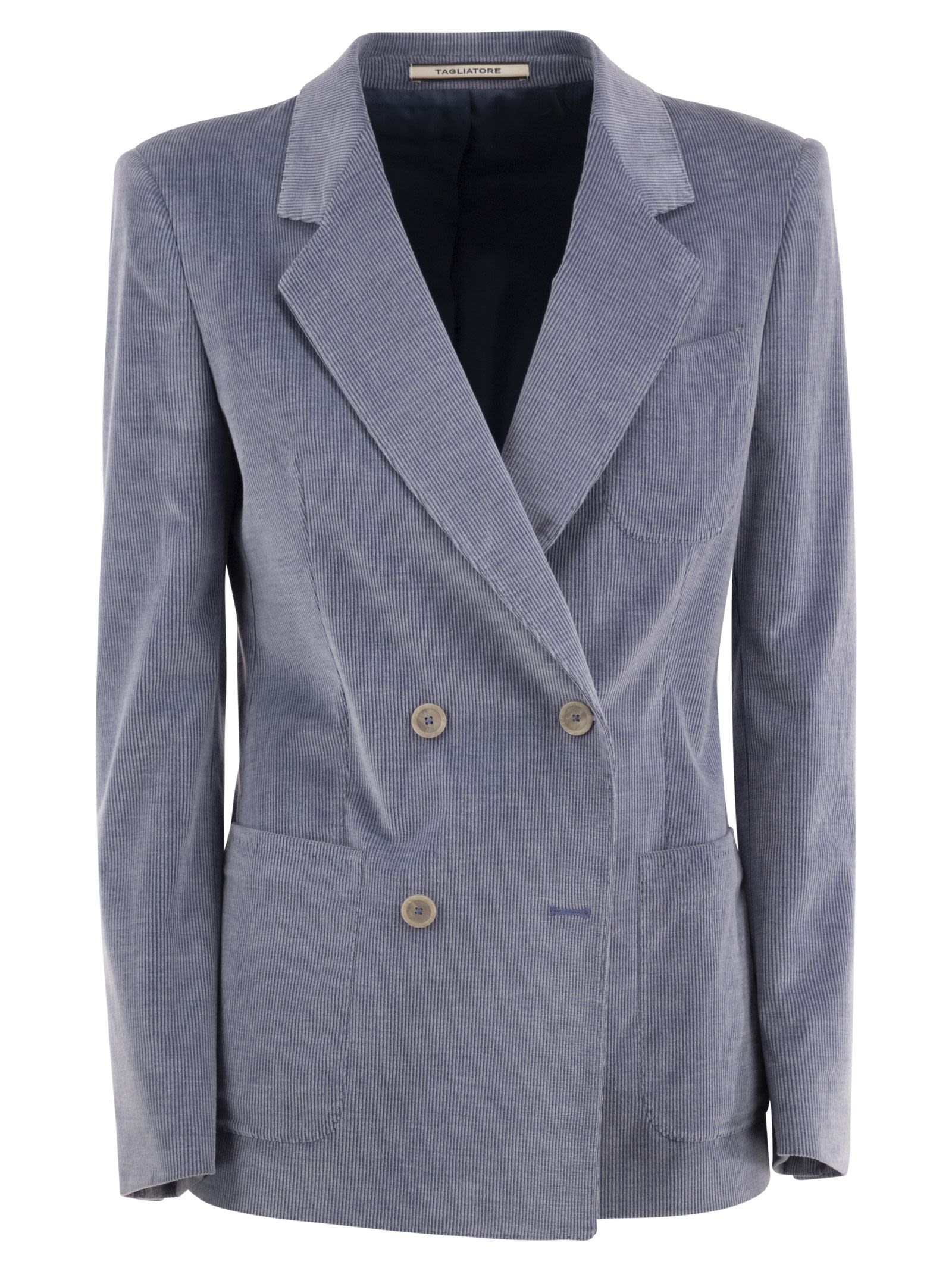 Tagliatore Double-breasted Stretch Cotton And Cashmere Blazer In Blue