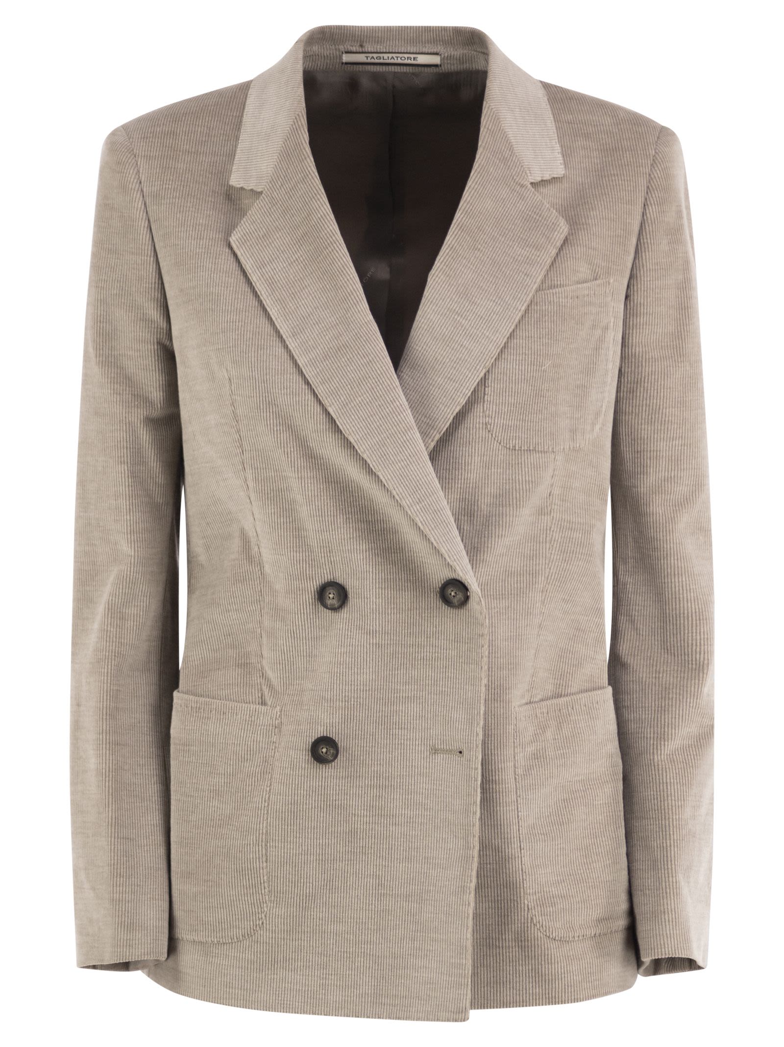 Tagliatore Double-breasted Stretch Cotton And Cashmere Blazer In Turtledove
