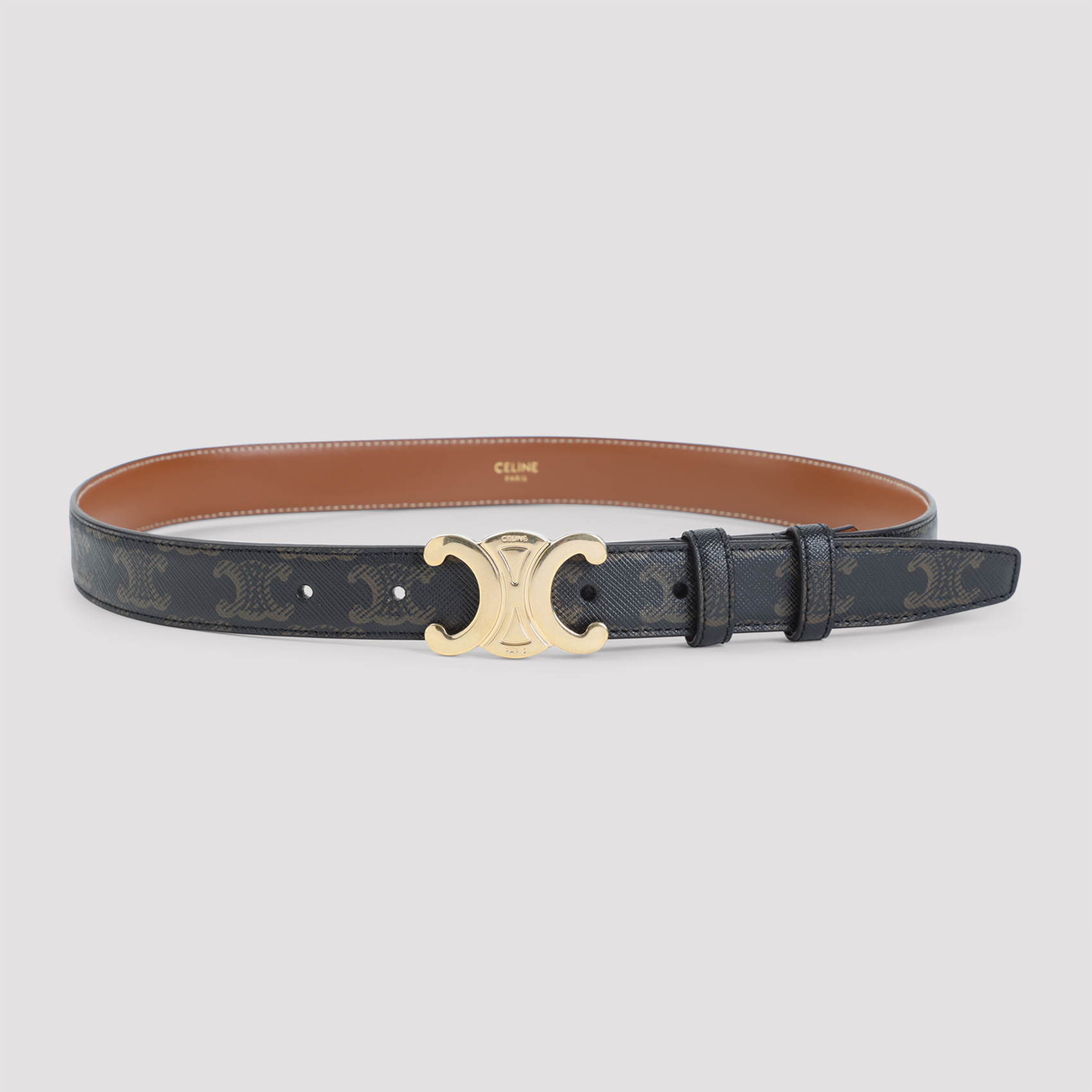 Tan Brown Triomphe Textile Medium 25 Mm Belt