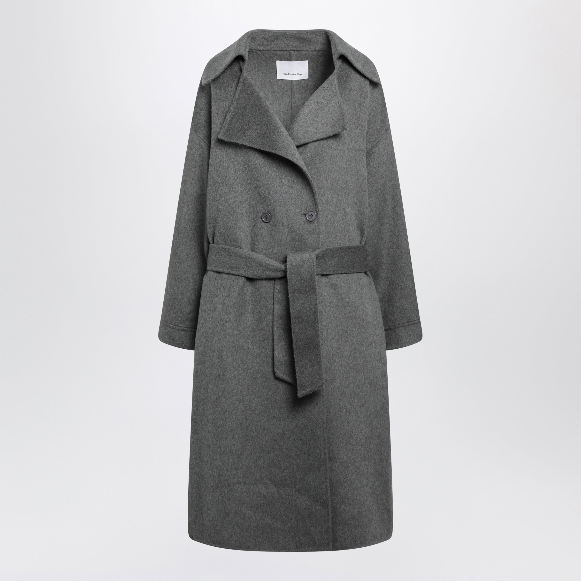 Double-Breasted Coat With Belt In Grey
