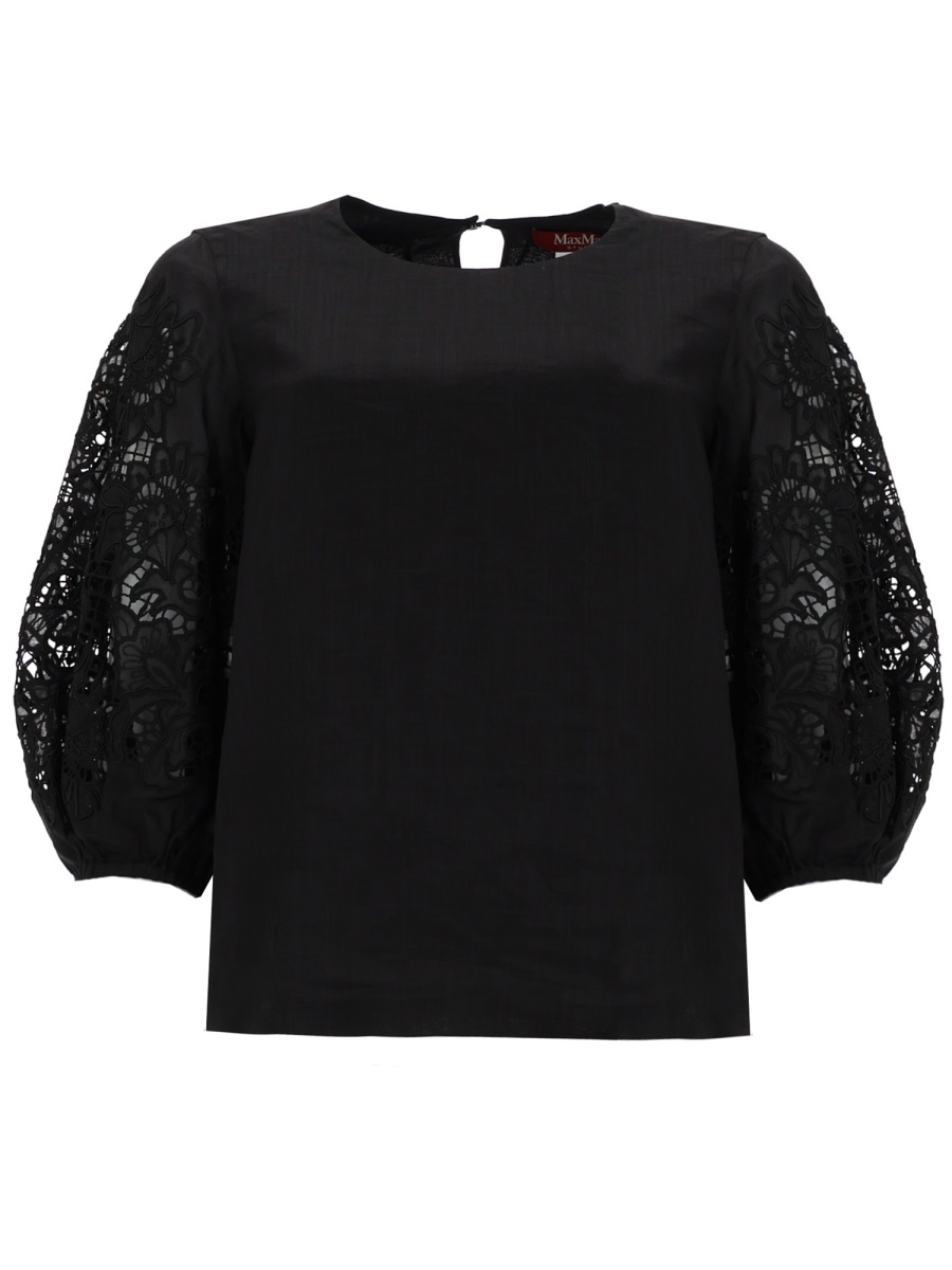 Max Mara Tshirt Con Maniche In Pizzo In Blue