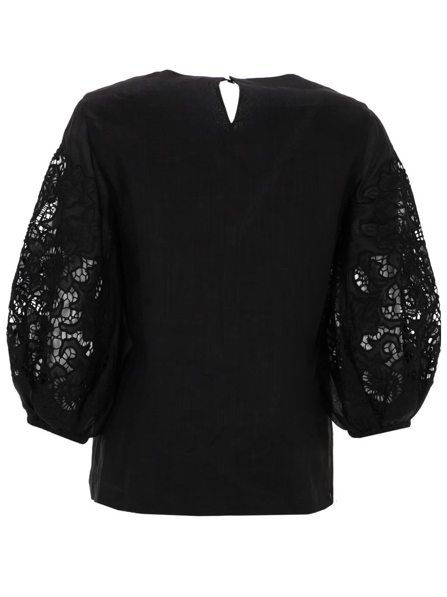Max Mara T-shirt Con Maniche In Pizzo In Black