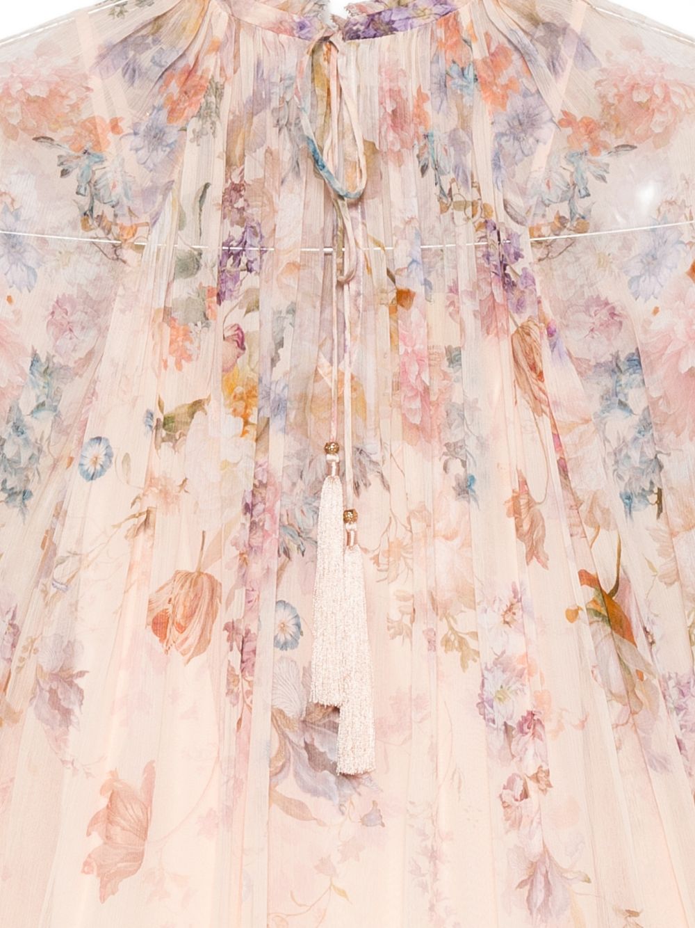 Zimmermann Printed High Neck Long Sleeve Blouse In Pink