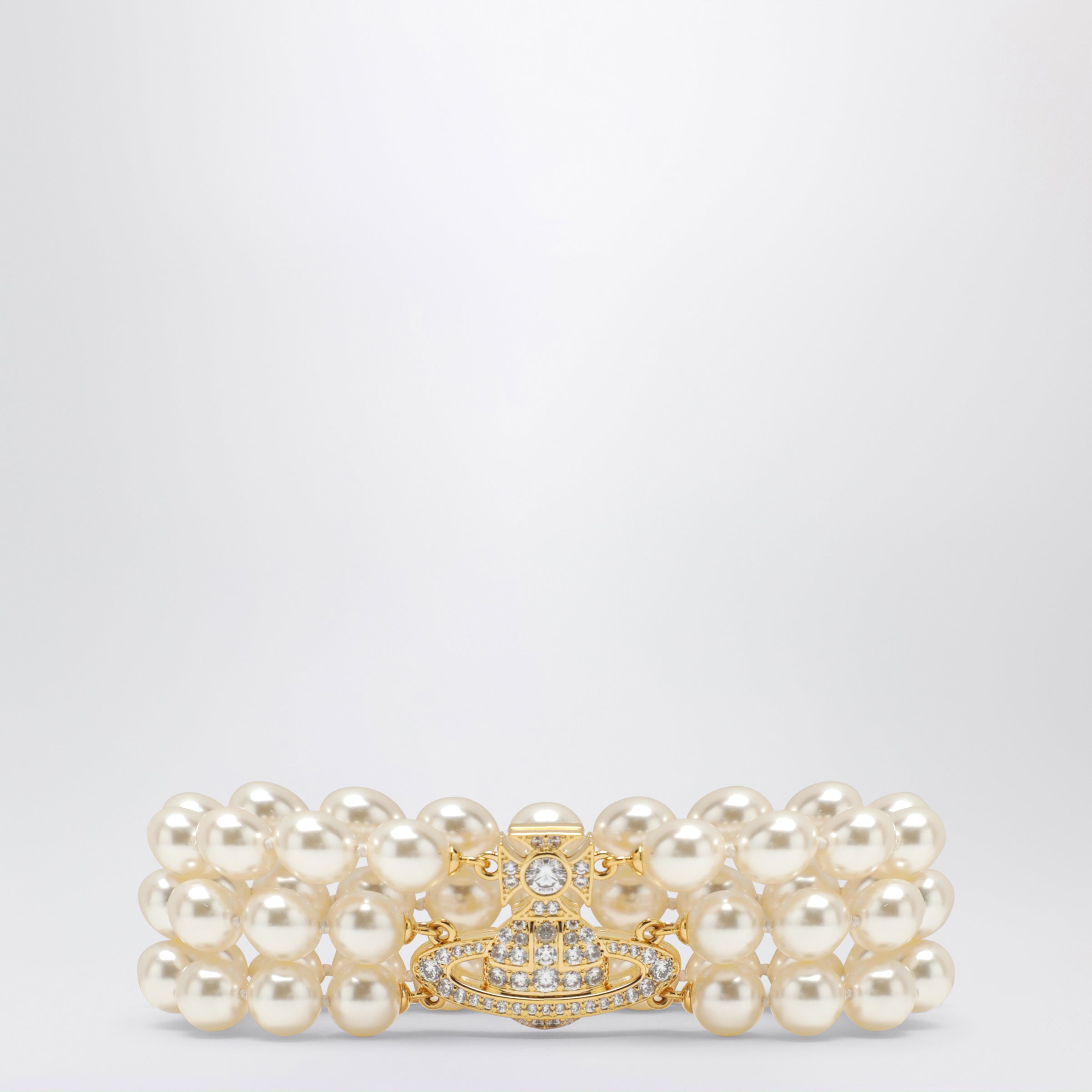 Vivienne Westwood Gold Orb Three-Row Bracelet With Pearls