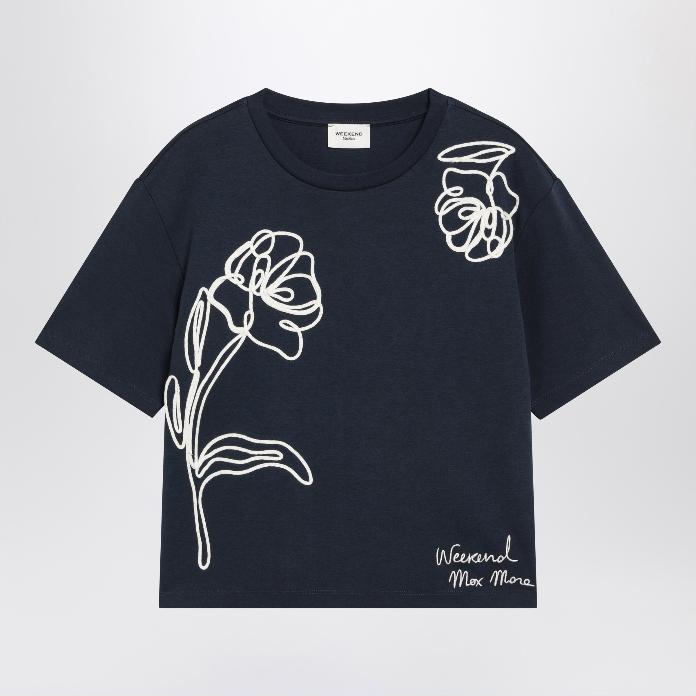 Blue Boxy Cotton T-Shirt With Print
