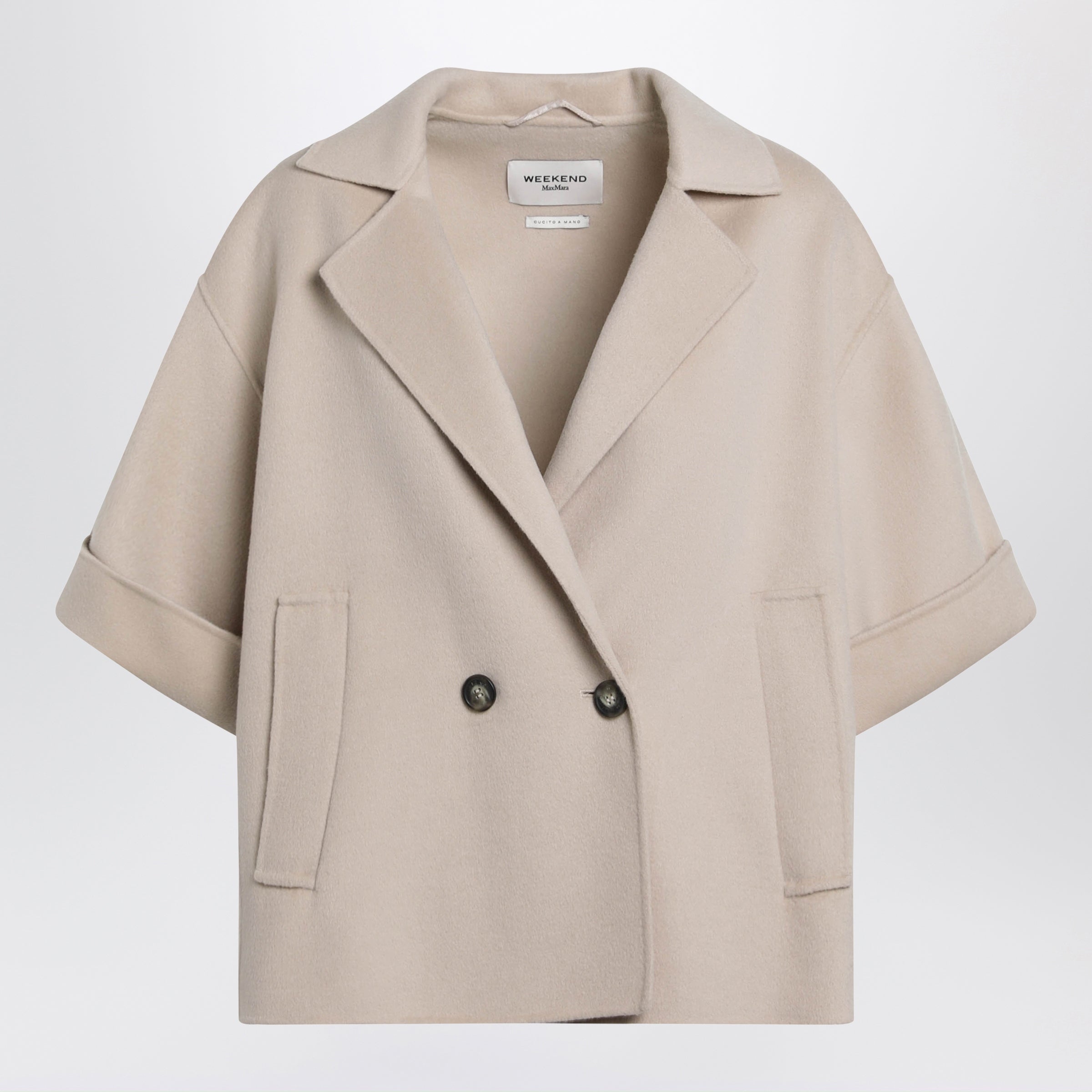 Short Wool Drap Coat In Sand
