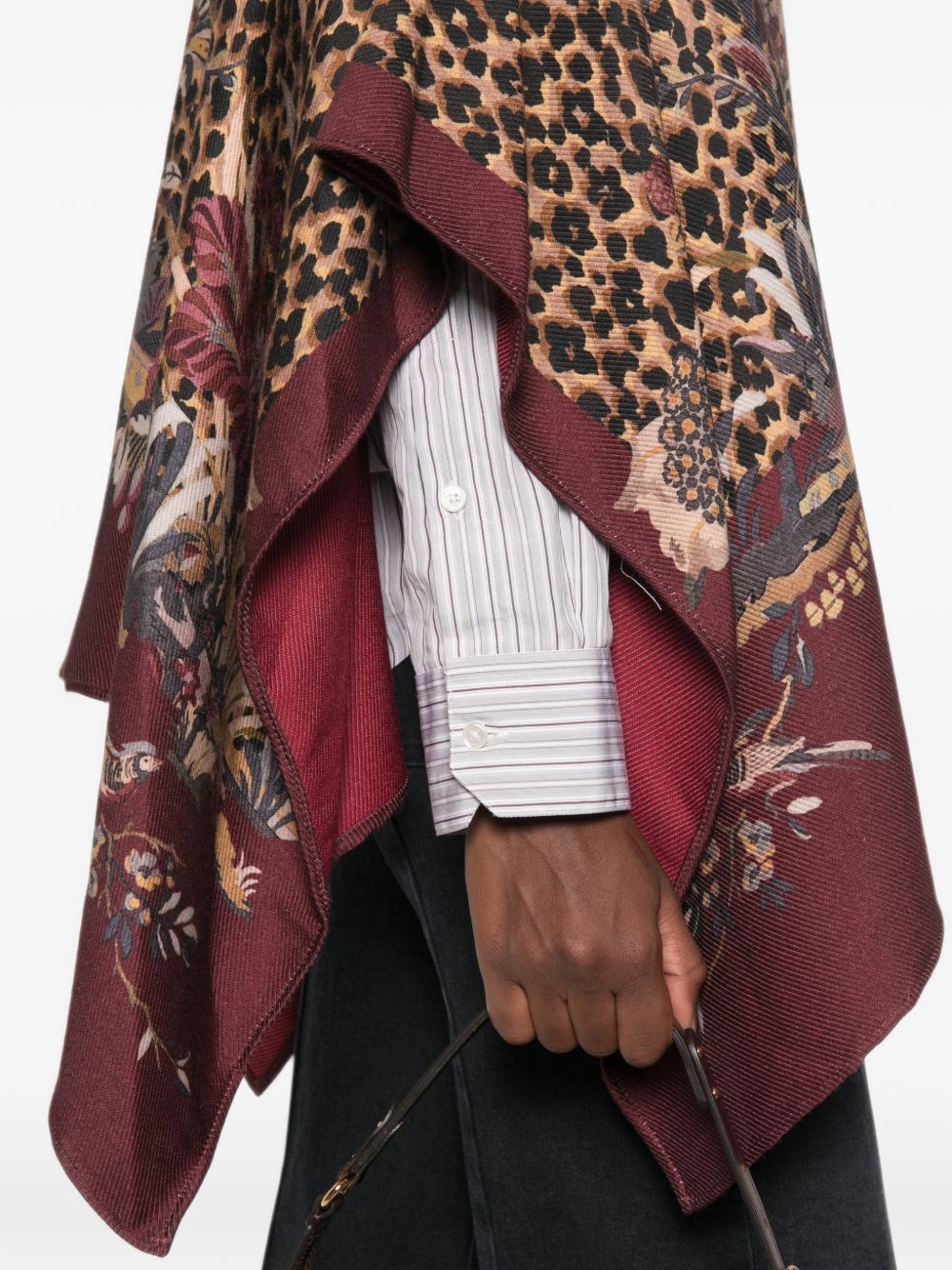 Etro Poncho With Leopard Print And Floral Pattern In Brown