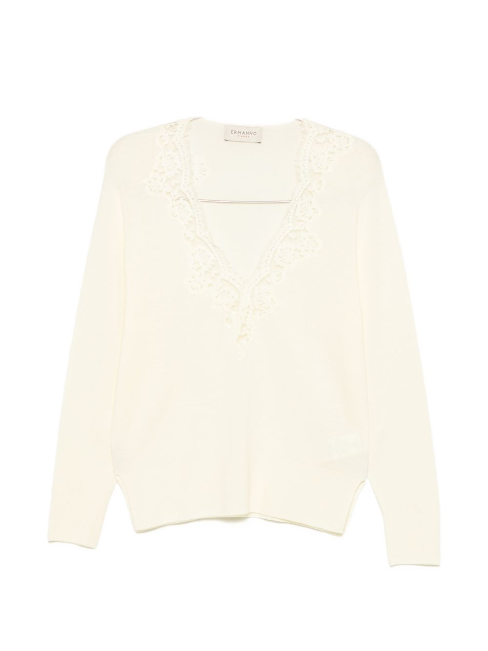 Ermanno Wool V-necked Sweater In White