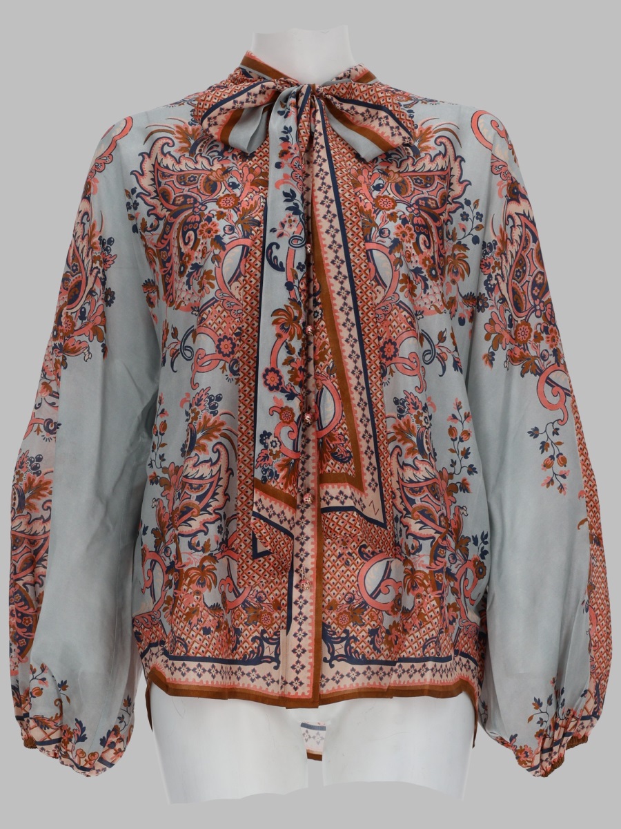 Zimmermann Paisley Floral Pure Silk Blouse With Self-tie Neck Detail In Multicolor
